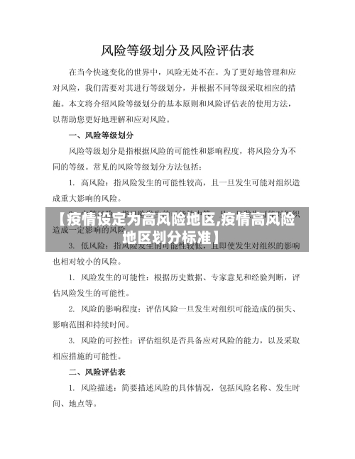 【疫情设定为高风险地区,疫情高风险地区划分标准】